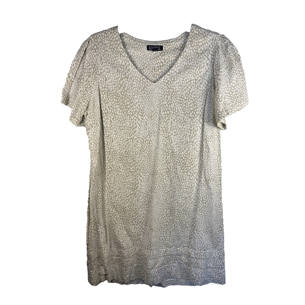 Nicole Miller Womens Tunic Dress Linen Blend Tan Lagenlook Short Sleeve Large